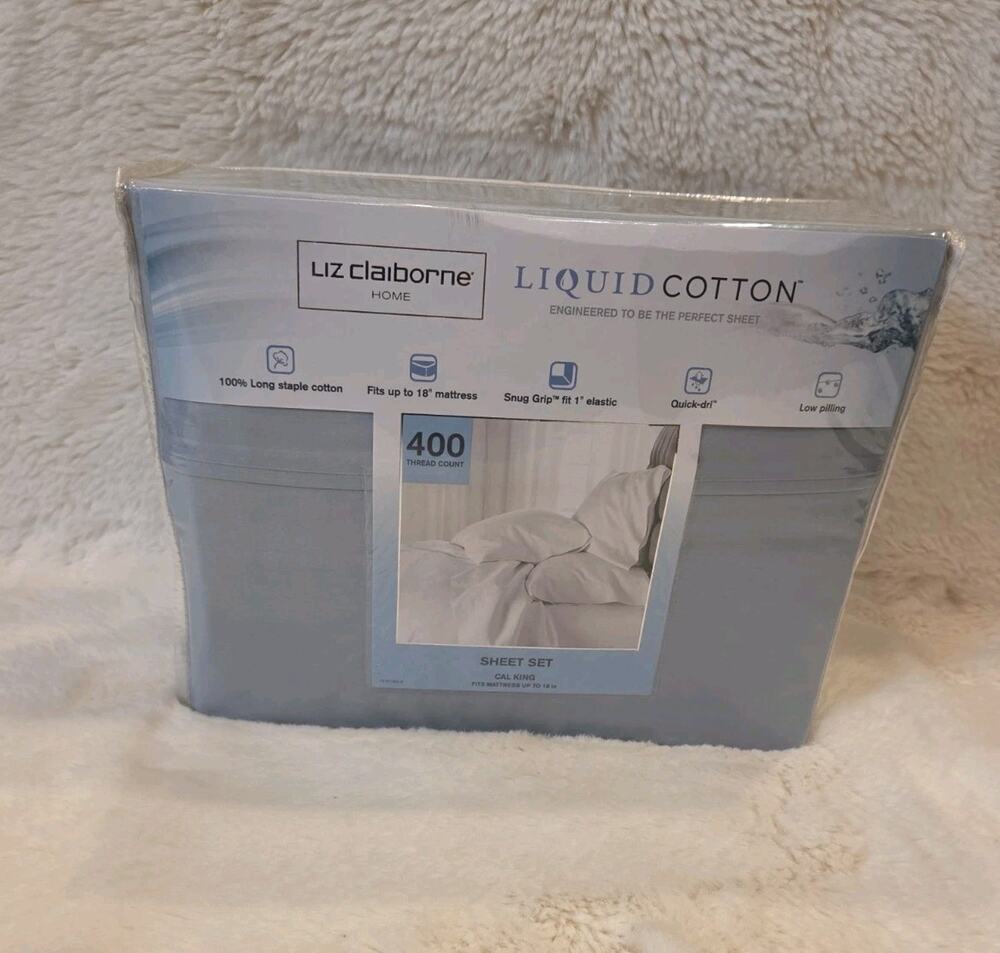Liz Claiborne Cal King "Liquid Cotton " Sheet Set DISCONTINUED 100% COTTON